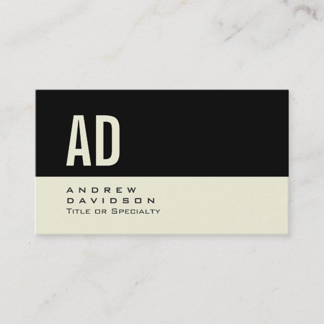 Beige Black Stripe Monogram Stylish Business Card (Front)
