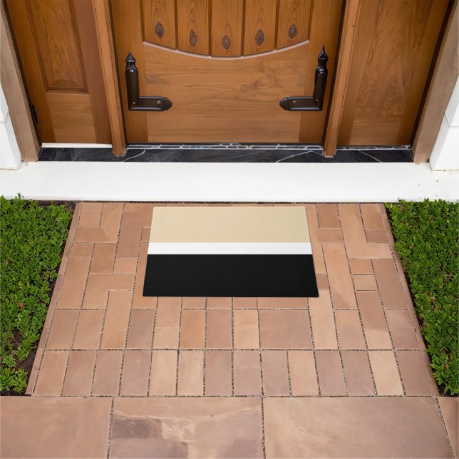 Beige Black Striped Chic Modern Vertical Lines Doormat (Outdoor)