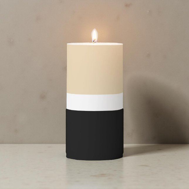 Beige & Black Stripes Pattern Timeless Elegance  Pillar Candle (Creator Uploaded)