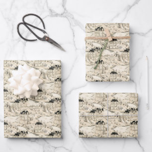 Beige & Black Toile Wrapping Paper Sheets