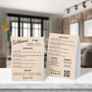 Beige Black Vacation Rental Wifi Rules Information Paper Table Tent