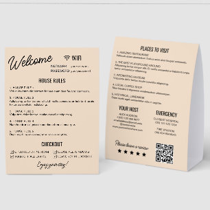 Beige Black Vacation Rental Wifi Rules Information Paper Table Tent