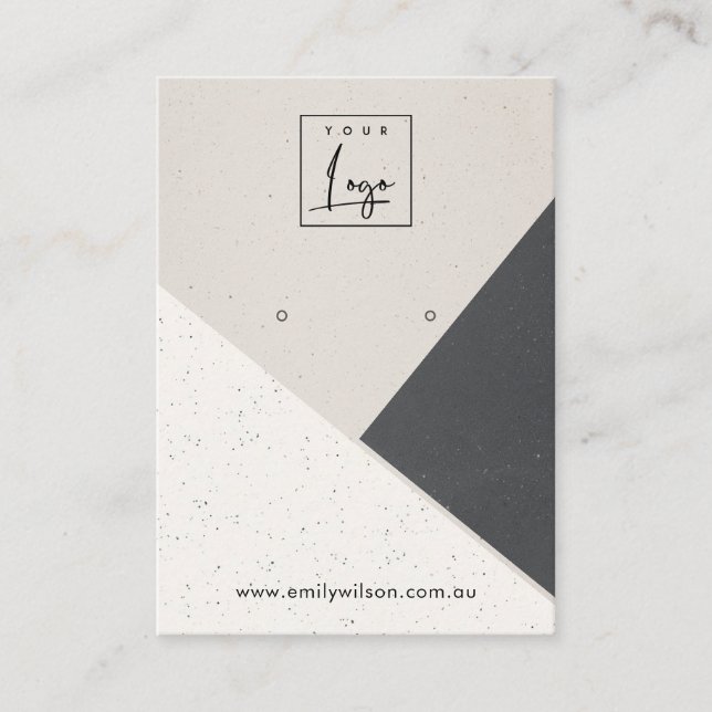Beige Black White Ceramic Earring Display Logo Business Card (Front)