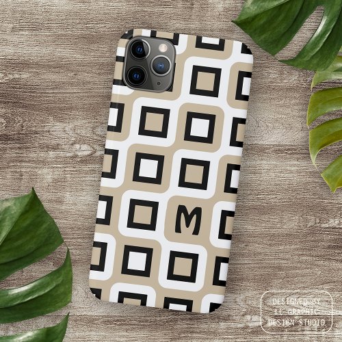 Beige Black White Midcentury Geometric Art Pattern iPhone 13 Pro Max Case