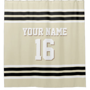 Beige Black White Stripes Sports Jersey Shower Curtain