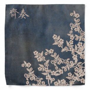 Beige blossom blue textured "Destiny" Bandana