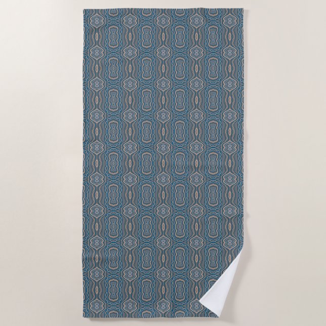 Beige Blue And Gray Alternating Pattern Design  Beach Towel (Front)