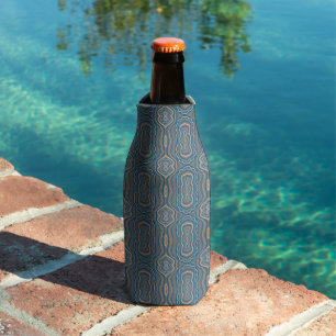 Beige Blue And Gray Alternating Pattern Design Bottle Cooler