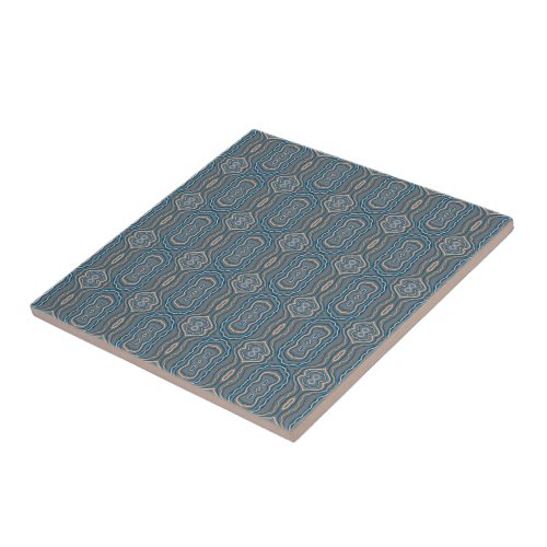 Beige Blue And Gray Alternating Pattern Design  Ceramic Tile