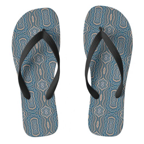 Beige Blue And Gray Alternating Pattern Design  Flip Flops