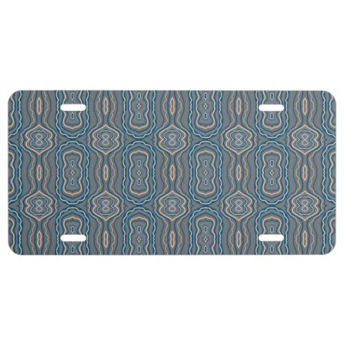 Beige Blue And Gray Alternating Pattern Design  License Plate