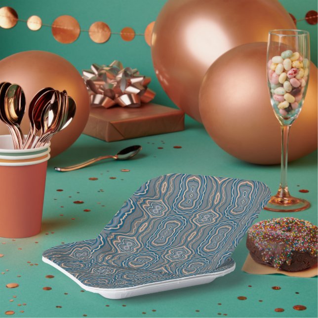 Beige Blue And Gray Alternating Pattern Design  Paper Plates (Multi)