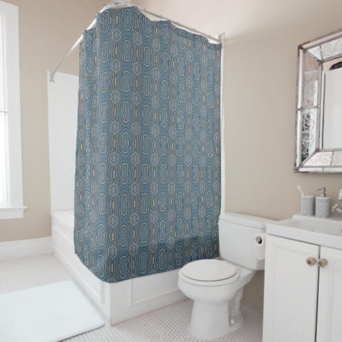 Beige Blue And Gray Alternating Pattern Design  Shower Curtain