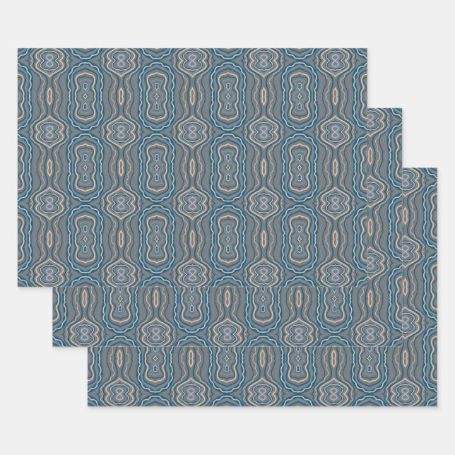 Beige Blue And Gray Alternating Pattern Design  Wrapping Paper Sheets (Set)
