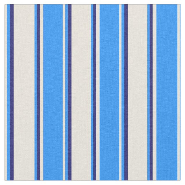 Beige, Blue, and Midnight Blue Stripes Pattern Fabric (Close Up)