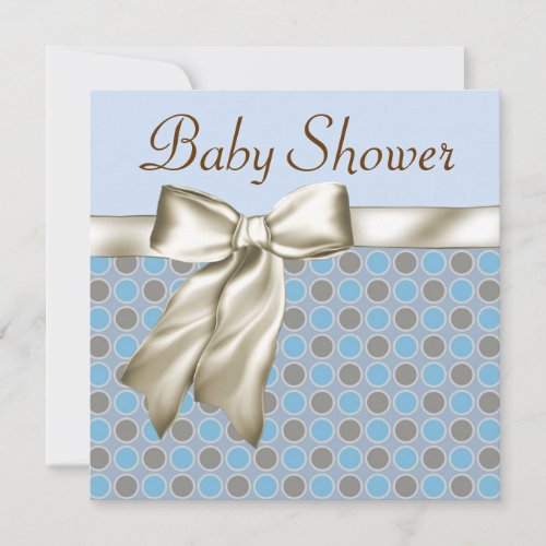 Beige Blue Brown Baby Boy Shower Invitations