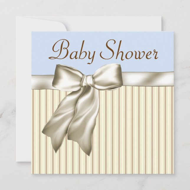 Beige Blue Brown Baby Shower Invitations (Front)