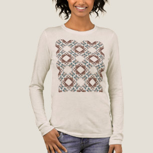 Beige Blue Brown Southwest Look Crisscross Mosaic  Tri-Blend Shirt