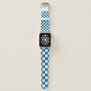 Beige + Blue Check Checkered Checkerboard Pattern Apple Watch Band