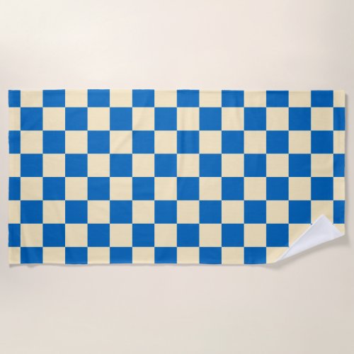 Beige  Blue Check Checkered Checkerboard Pattern Beach Towel