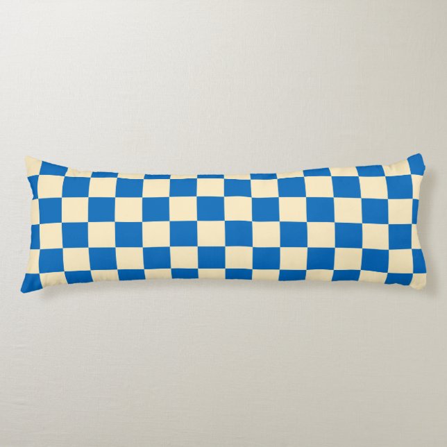Beige + Blue Check Checkered Checkerboard Pattern Body Pillow (Front)