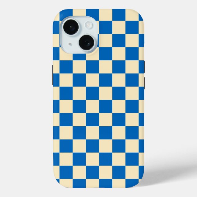Beige + Blue Check Checkered Checkerboard Pattern Case-Mate iPhone Case (Back)