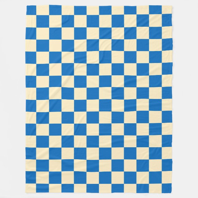 Beige + Blue Check Checkered Checkerboard Pattern Fleece Blanket (Front)