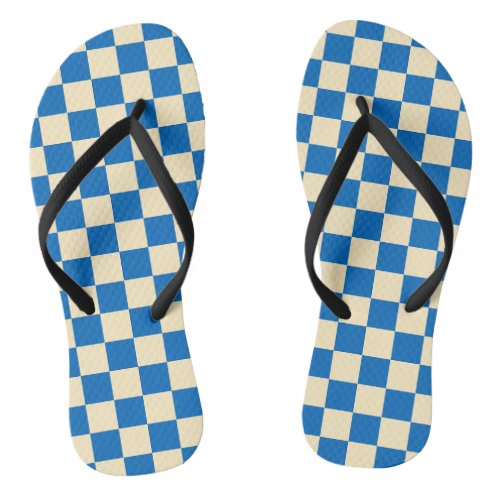 Beige  Blue Check Checkered Checkerboard Pattern Flip Flops