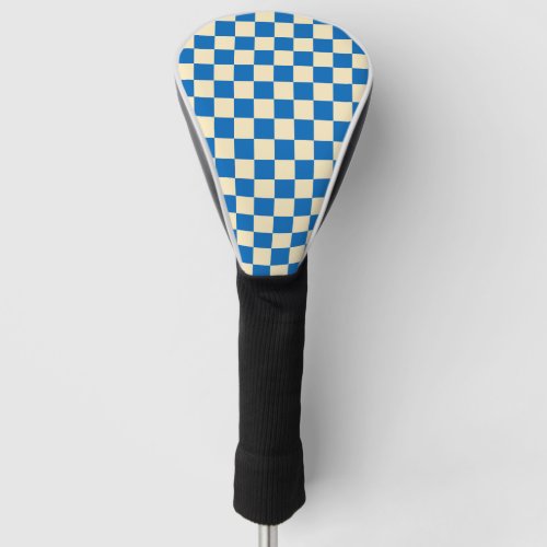 Beige  Blue Check Checkered Checkerboard Pattern Golf Head Cover