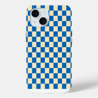 Beige + Blue Check Checkered Checkerboard Pattern iPhone 15 Case