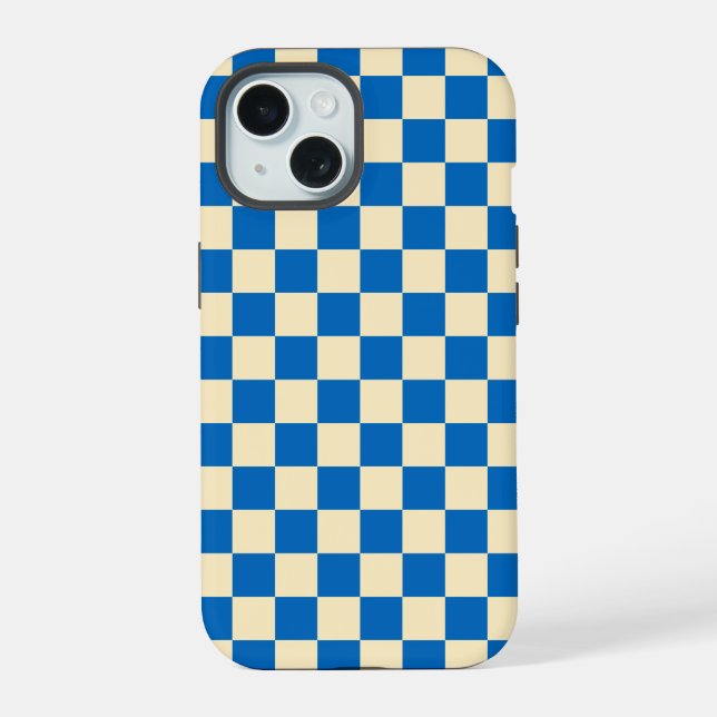 Beige + Blue Check Checkered Checkerboard Pattern Iphone Case (Back)