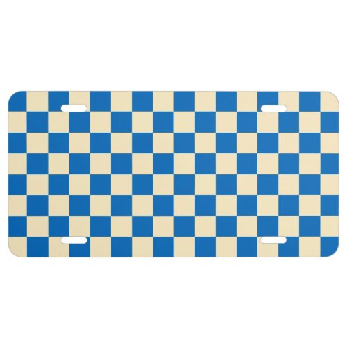 Beige  Blue Check Checkered Checkerboard Pattern License Plate