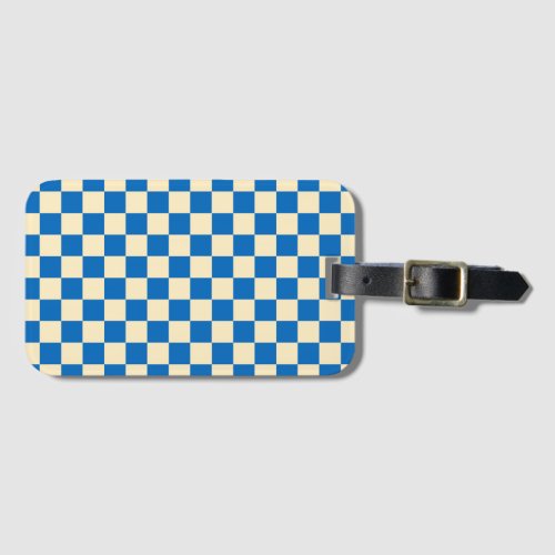 Beige  Blue Check Checkered Checkerboard Pattern Luggage Tag