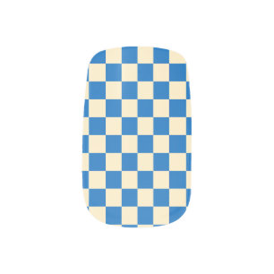 Beige + Blue Check Checkered Checkerboard Pattern Minx Nail Art