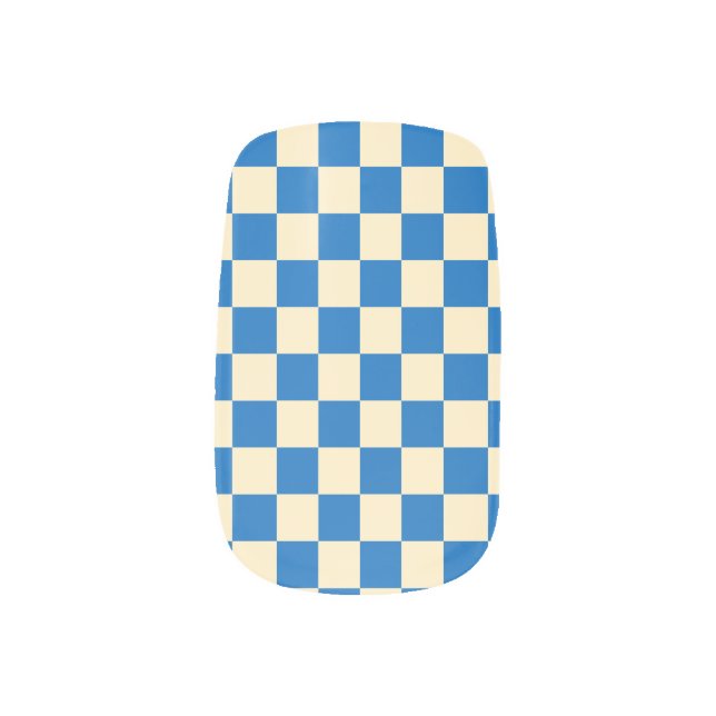 Beige + Blue Check Checkered Checkerboard Pattern Minx Nail Art (Left Thumb)