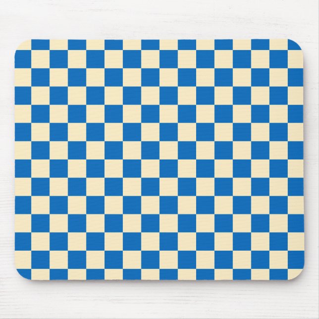 Beige + Blue Check Checkered Checkerboard Pattern Mouse Pad (Front)