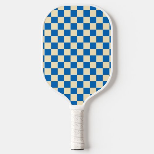Beige  Blue Check Checkered Checkerboard Pattern Pickleball Paddle