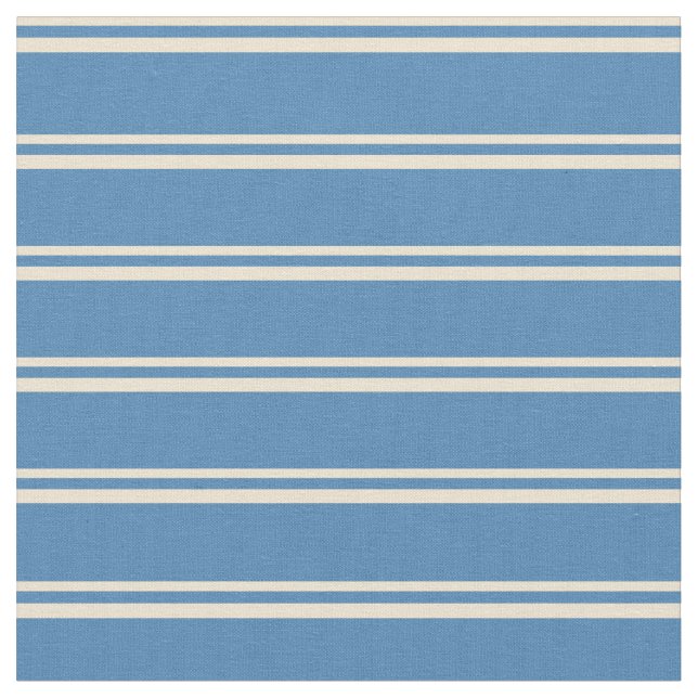 Beige & Blue Colored Lines/Stripes Pattern Fabric (Close Up)