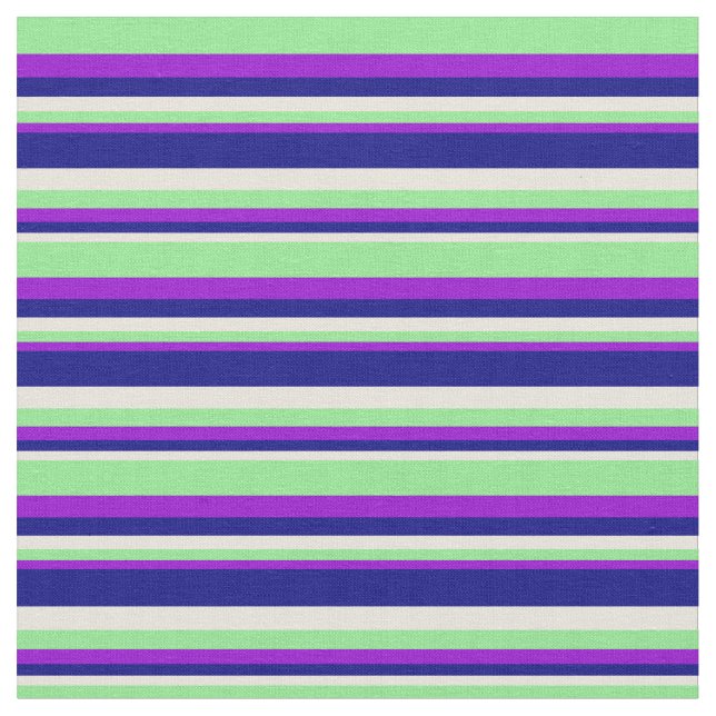 Beige, Blue, Dark Violet, and Light Green Stripes Fabric (Close Up)