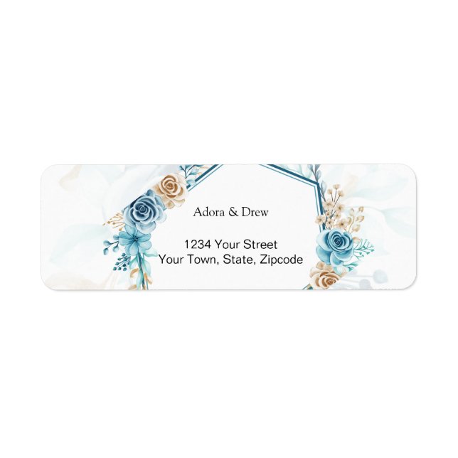 Beige blue Elegant Floral Wedding Label (Front)
