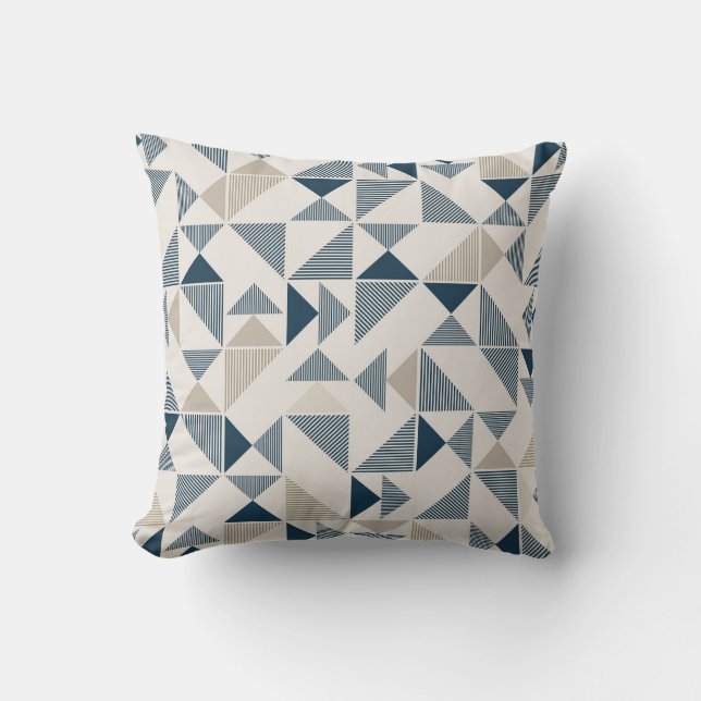 Beige Blue Geometric Shapes  Throw Pillow (Front)