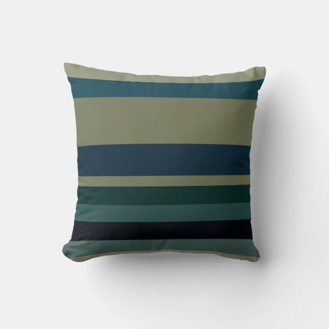 Beige, Blue, green and black stripes Throw Pillow (Front)