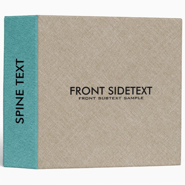 Beige & Blue-Green Linen Burlap Texture 3 Ring Binder (Front/Spine)