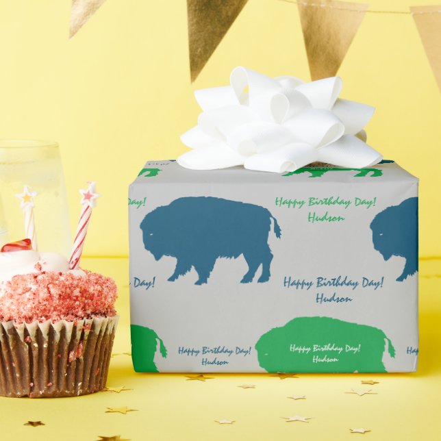 Beige Blue Green Rustic Buffalo Custom Colors  Wrapping Paper (Birthday Party)