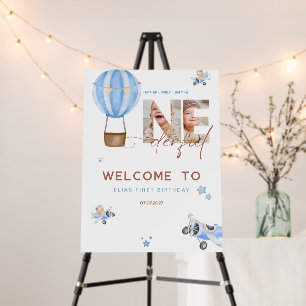 Beige Blue hot Air Ballon Onederful 1st Birthday  Foam Board