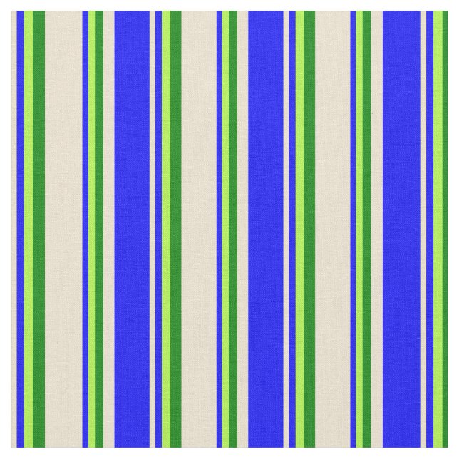 Beige, Blue, Light Green, and Green Lines Fabric (Close Up)