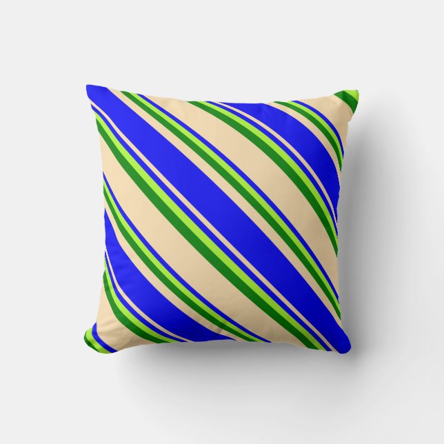 Beige, Blue, Light Green, and Green Lines Pillow (Front)