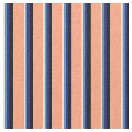 Beige, Blue, Midnight Blue, Black & Light Salmon Fabric