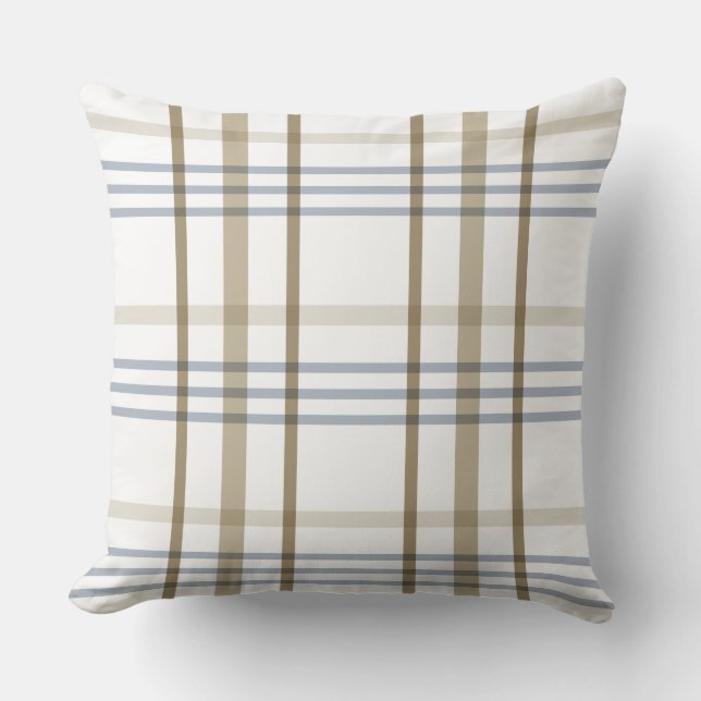 Beige Blue Plaid Throw Pillow (Front)