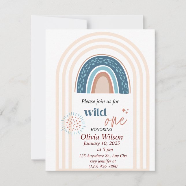 Beige Blue Simple Boho Rainbow Baby shower  Invitation (Front)